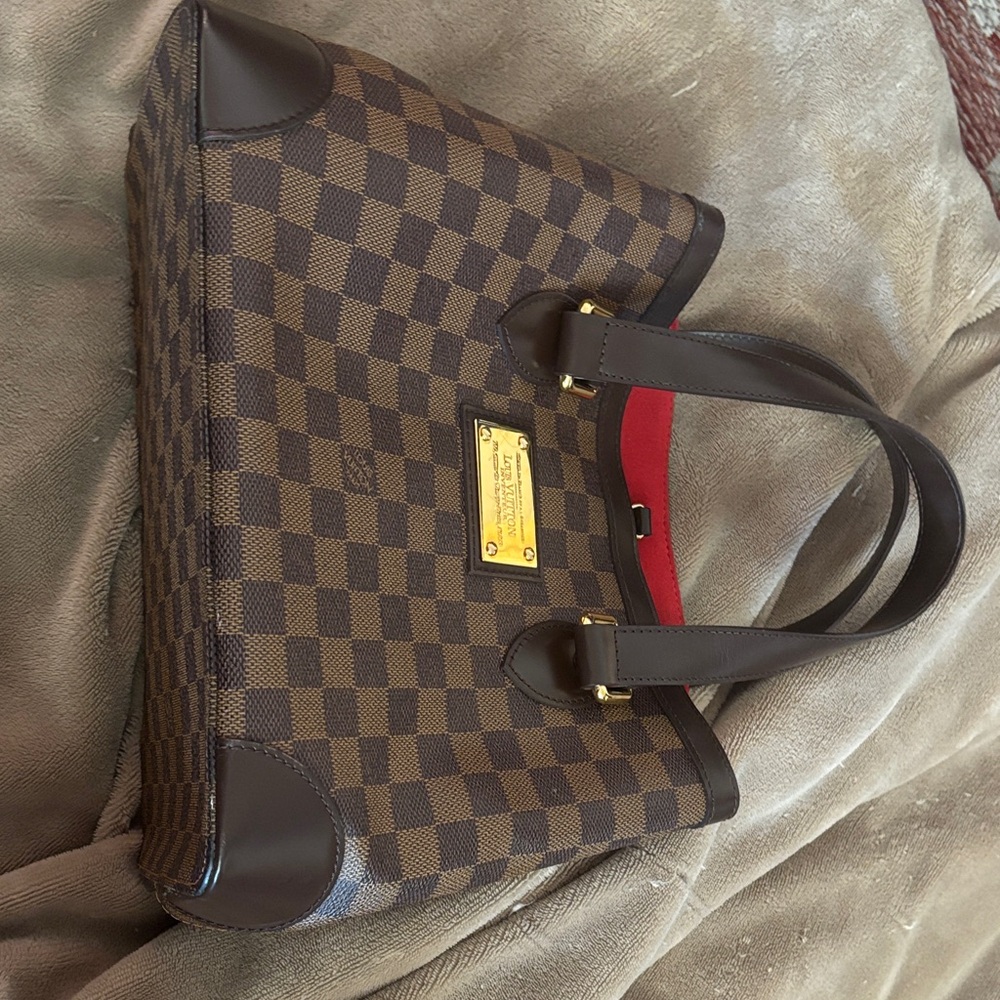 Louis Vuitton Brown Damier Ebene Tote with Red Interior